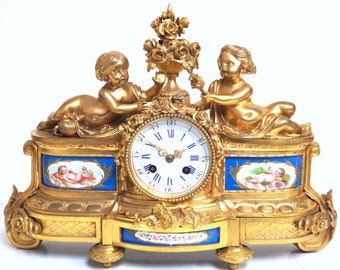 Fine Ormolu French Antique Mantel Clock – 8-Day Striking Blue Sevres Mantle Clock C1850