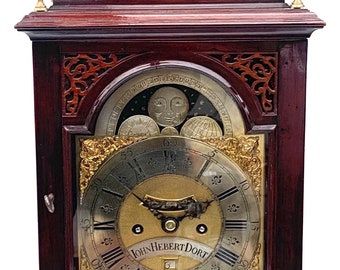 Antique Verge Bell Top Bracket Clock Double Fusee John Herbert Dort – Rare moon-roller dial