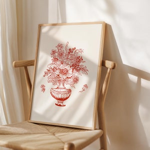 Póster de florero, estampado floral retro, póster abstracto, art déco de flores, póster de florero, decoración de florero, decoración floral, decoración retro, flora vintage