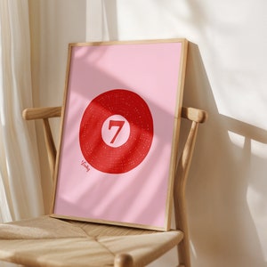 Poolbalprint, geluksposter, retro handgetekend, muurkunst, trendy geluksbal poster, esthetische print, rode kleurenposter, roze kleurenposter