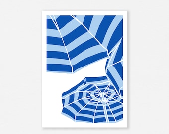 Blue Beach Umbrellas Print, Girly Summer Wall Art (Digital Download)
