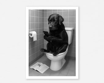 Funny Labrador Toilet Poster, Bathroom Dog Art (Digital Download)