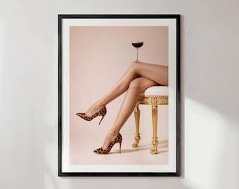 Estampado de Espresso Martini, tacones de leopardo, decoración de pared estilo carrito de bar retro (descarga digital)