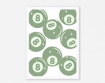Sage Green 8 Ball Print, Retro Lucky Art (Digital Download)