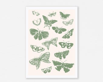 Sage Green Butterfly Print, Botanical Wall Art (Digital Download)