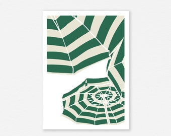 Beach Umbrellas Art Print, Trendy Green, French Summer (Digital Download)