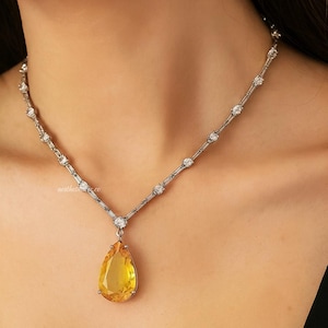 Deepika Padukone Inspired Yellow Diamond Necklace, Sabyasachi Style Jewelry, American Diamond Canary Yellow Stone Set CZ
