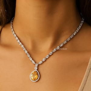 Deepika Padukone Inspired Yellow Diamond Necklace | Sabyasachi Style Jewelry | American Diamond Canary Yellow Bridal Set