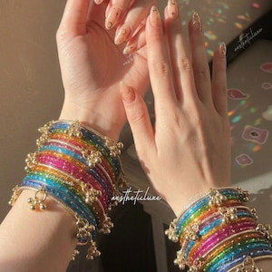 Multicolor Kashmiri Ghungroo Bangles Set | Ghungroo Gold Bangles | Rainbow Glass Bridal Churiya | Trending Raindrop Bangles