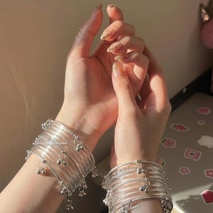 Jelly Glass Bangles Set | Transparent Jelly Glass Bangles Set | Kashmiri Silver Ghungroo Bangles | Glass Bridal Bangles  | Clear Bangles Set