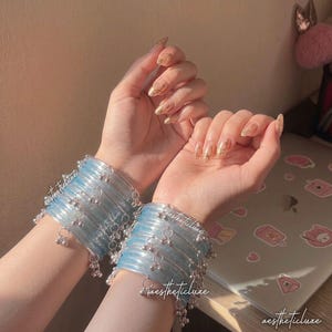 Blue Jelly Glass Bangles | Aqua Blue Jelly Bangles Set | Kashmiri Silver Ghungroo Bangles | Light Blue Glass Bangles  | Water Bangles