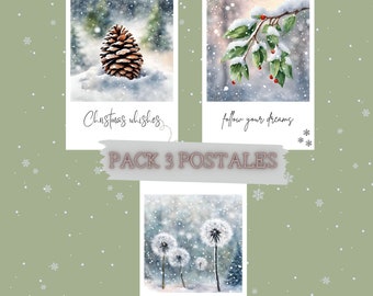 TARJETAS NAVIDAD DIGITAL, Tarjeta navidad imprimible, Felicitación naturaleza navidad, Postal navidad descargable, Pack navidad diente león