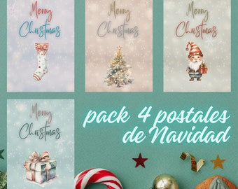 TARJETAS NAVIDAD DIGITAL, Tarjeta navidad imprimible, Felicitación Regalos Navidad, Postales Navidad descargable, Pack navidad árbol gnomo