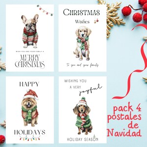 TARJETAS NAVIDAD DIGITAL, Tarjeta navidad imprimible, Felicitación perros navidad, Postales navidad descargable, Pack navidad cachorros