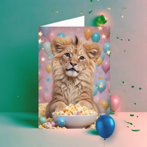 PARABÉNS DO LEÃO DIGITAL, cartão de felicitações para impressão, saudação infantil de animais, cartão de aniversário para download, festa de animais