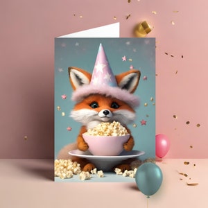 DIGITALE FOX GEFELICITEERD, Afdrukbare wenskaart, Dierengroet voor kinderen, Downloadbare verjaardagskaart, Dierenfeest