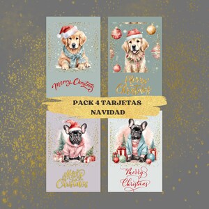 TARJETAS NAVIDAD DIGITAL, Tarjeta navidad imprimible, Felicitación perros navidad, Postal navidad descargable, Pack navidad bulldog, golden