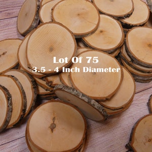 SET 75  XL 3.5-4&quot;Diameter 1/4&quot; Thick: Tree Slice-Wood Slices-Rustic Wedding Decor-Wood Slices-Tree Log Slices-Art Blanks- Completely Dried