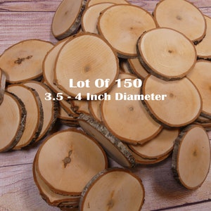 SET 150  XL 3.5-4&quot;Diameter 1/4&quot; Thick: Tree Slice-Wood Slices-Rustic Wedding Decor-Wood Slices-Tree Log Slices-Art Blanks- Completely Dried