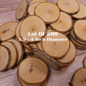 SET 200  XL 3.5-4&quot;Diameter 1/4&quot; Thick: Tree Slice-Wood Slices-Rustic Wedding Decor-Wood Slices-Tree Log Slices-Art Blanks- Completely Dried