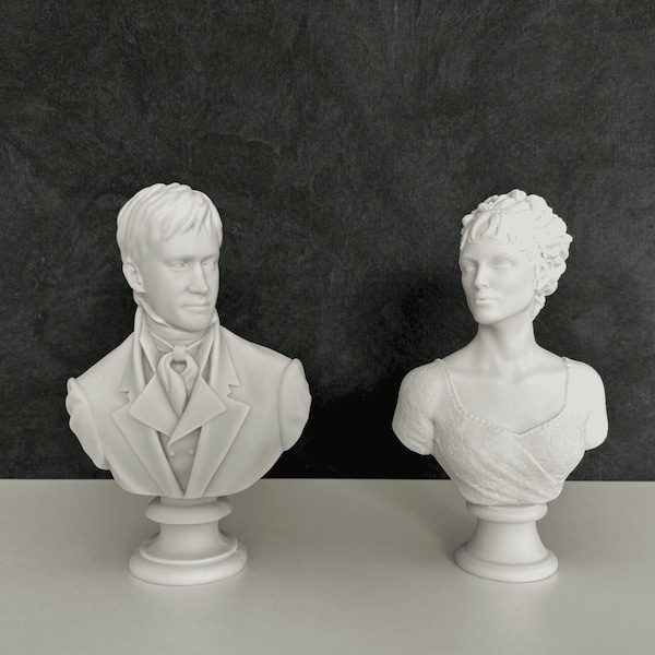 Mr. Darcy & Elizabeth Bennet Bust Statue, 25cm / 10 inch - Pride and Prejudice , Sculpture, Book Lover Gift, Home Decor, Bookshelf Decor
