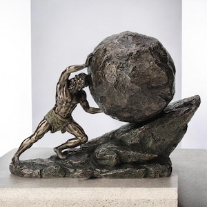 Cold Cast Bronze Sisyphus Sculpture: Greek Mythology Statue Decor, 11.4 in