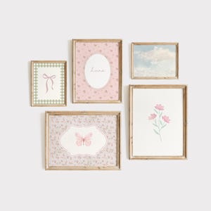 Arte per la cameretta dei bambini in rosa antico e verde salvia / Galleria murale per la cameretta dei bambini in stile vintage / Stampe personalizzate per la cameretta delle bambine