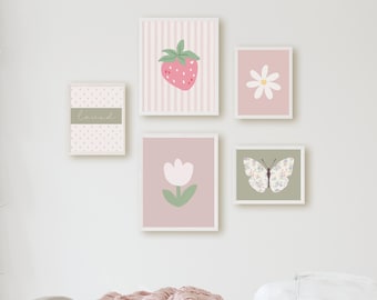 Pink and Green Girls Room Decor| Playroom Wall Art Set | Digital Download Prints