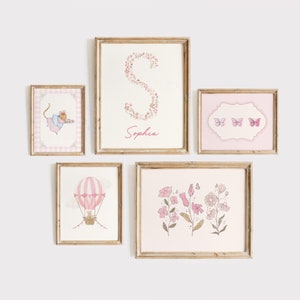 Vintage Pink Nursery Gallery Wall Art Prints (Digital Download)
