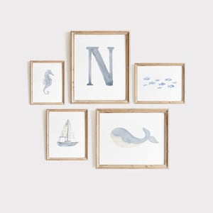 Coastal Nursery Gallery Wall, Nautical Nursery Wall Art, Ocean Nursery Decor, Beach Nursery Decor, Blue Nursery Prints, Sea Animal Nursery