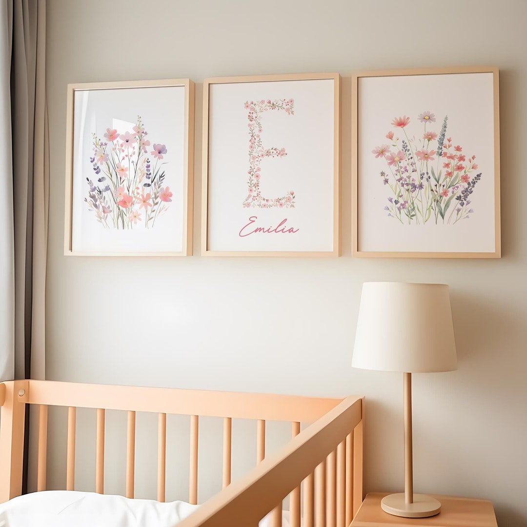 Custom Wildflower Initial Print: Baby Girl Nursery Decor (digital ...
