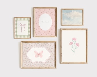 Vintage Nursery Gallery Wall, Pink and Green Nursery Decor, Gingham Nursery Art, Vintage Girl Nursery Printable, Sage Green and Dusty Pink