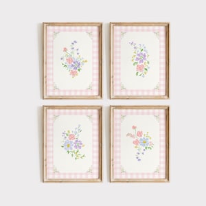 Vintage bloemenprints voor babykamers: roze cottagecore-decor (digitale download)
