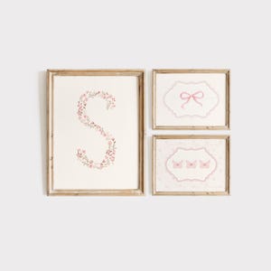 Impressões vintage para berçário de meninas, impressão de berçário com laço, arte floral para berçário com letras, decoração vintage rosa para berçário, galeria de berçário para meninas para impressão de parede