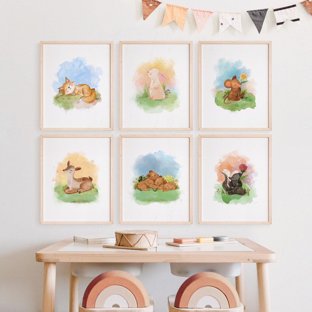Woodland Animal Nursery Prints Set of 6, Woodland Nursery Decor, Forest ...