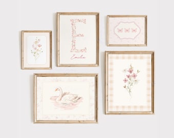 Vintage Galeriewand, wunderliche Kinderzimmer Kunst, benutzerdefinierte Initialen Mädchen-Kinderzimmer Drucke, Vintage Wandkunst, Kokette Kinderzimmer Dekor druckbar