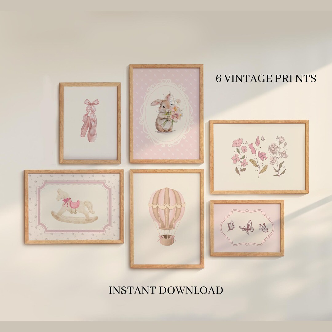 Pink Coquette Nursery Prints: Vintage Gallery Wall Art (digital ...