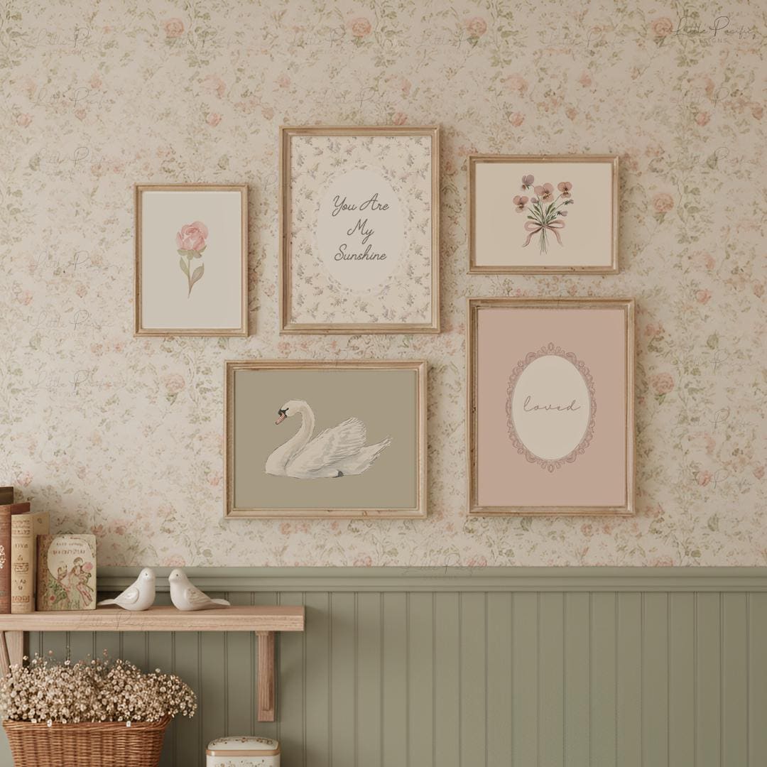 Set of 11 Vintage Girl Nursery Prints | Pink and Sage Green Nursery ...