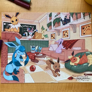 Eeveelution Cat Cafe Print 8.5 x 11 in