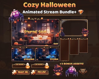Cozy Halloween Animated Stream Assets Bundle ALL IN ONE
