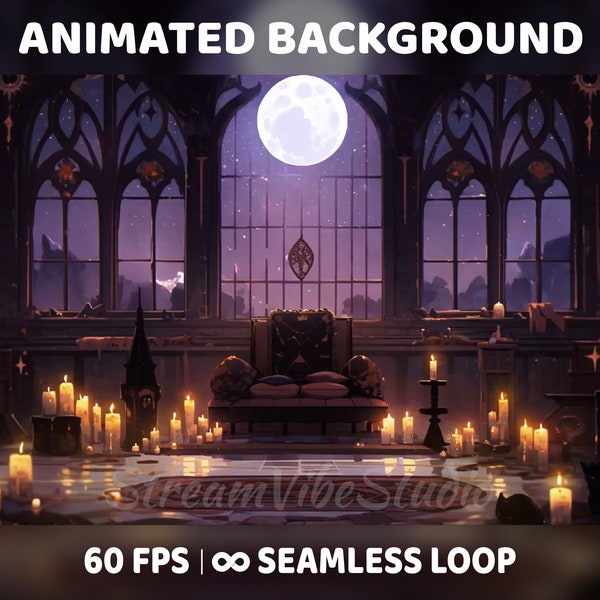 Animated Background Castle for Twitch, Gothic living room, Dark Aesthetic VTuber Background Room