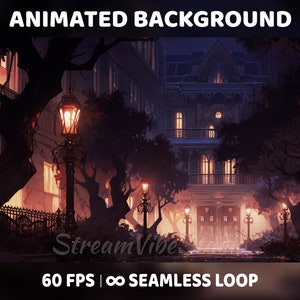 VTuber Animated Autumn Background Spooky Mansion Twitch Overlay, Dark Aesthetic Zoom Background, Perfect Seamless Loop