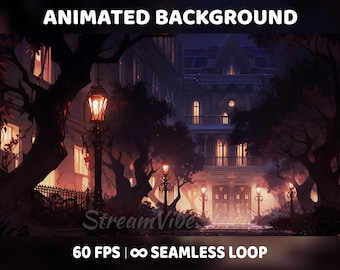 VTuber Animated Autumn Background Spooky Mansion Twitch Overlay, Dark Aesthetic Zoom Background, Perfect Seamless Loop