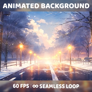 Animated Background, Cozy winter Street, Lofi Aesthetic Looped Vtuber Twitch Stream Overlay Background