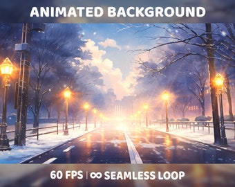 Animated Background, Cozy winter Street, Lofi Aesthetic Looped Vtuber Twitch Stream Overlay Background