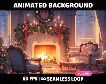 Animated Background, Cozy Winter Evening, Christmas, Lofi Aesthetic Looped Vtuber Twitch Stream Overlay Background