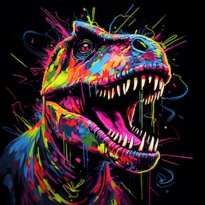 Neon T-Rex digital print