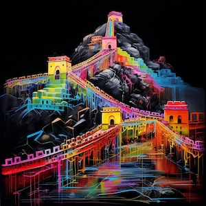 Neon Great Wall of China digital print