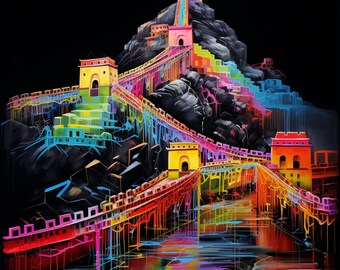 Neon Great Wall of China digital print
