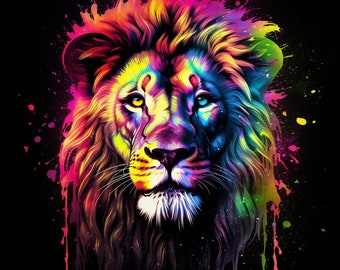 Digital print, Neon Lion